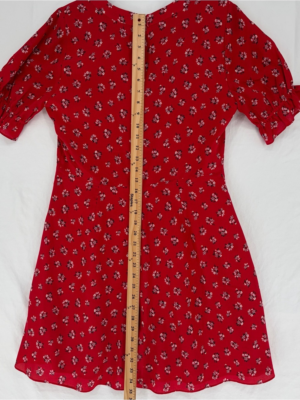 Madewell Babydoll Dress Red Floral Sz 8 100% Silk 90s Style V-Neck Button Front - Picture 13 of 14